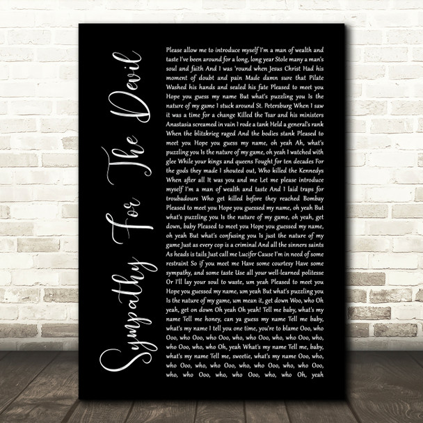 The Rolling Stones Sympathy For The Devil Black Script Song Lyric Music Print