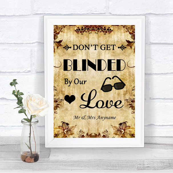 Autumn Vintage Don't Be Blinded Sunglasses Personalized Wedding Sign