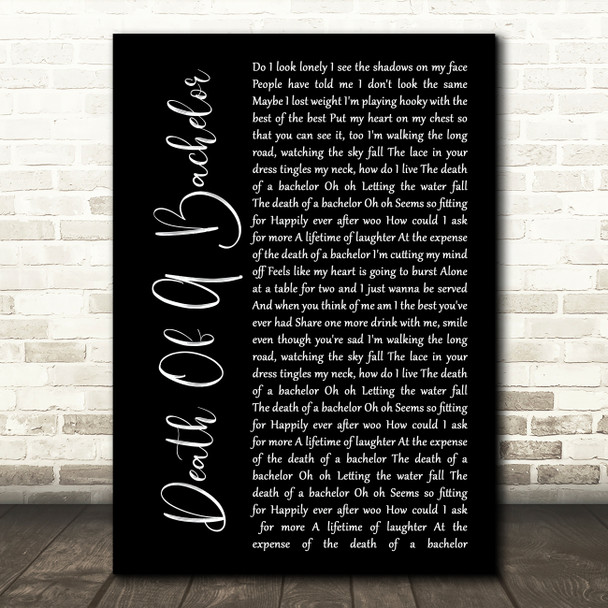 Panic! At The Disco Death Of A Bachelor Black Script Song Lyric Music Print