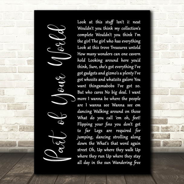 The Little Mermaid Part of Your World Black Script Song Lyric Music Print