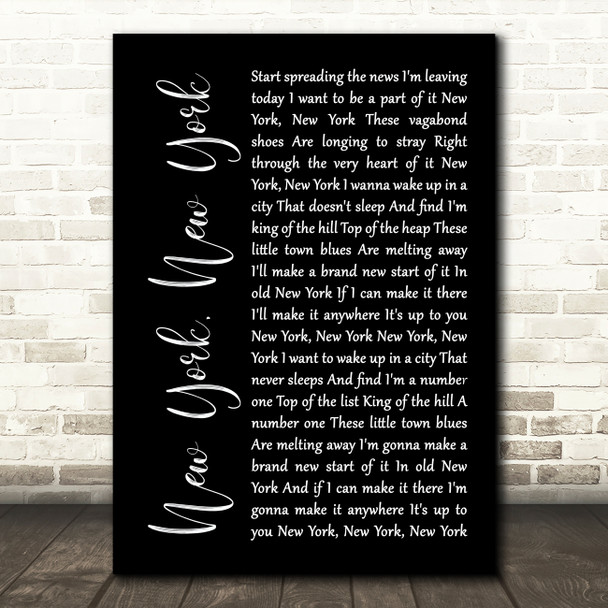 Frank Sinatra New York, New York Black Script Song Lyric Music Print