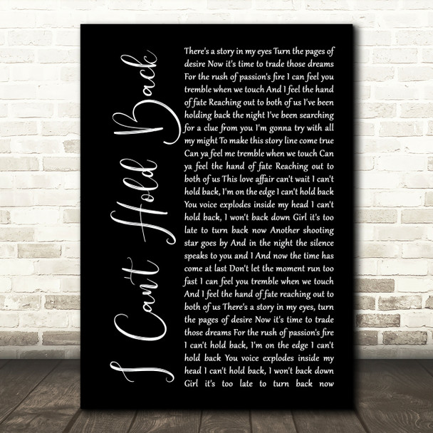 Survivor I Can't Hold Back Black Script Song Lyric Music Print