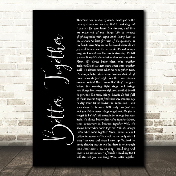 Jack Johnson Better Together Black Script Song Lyric Music Print