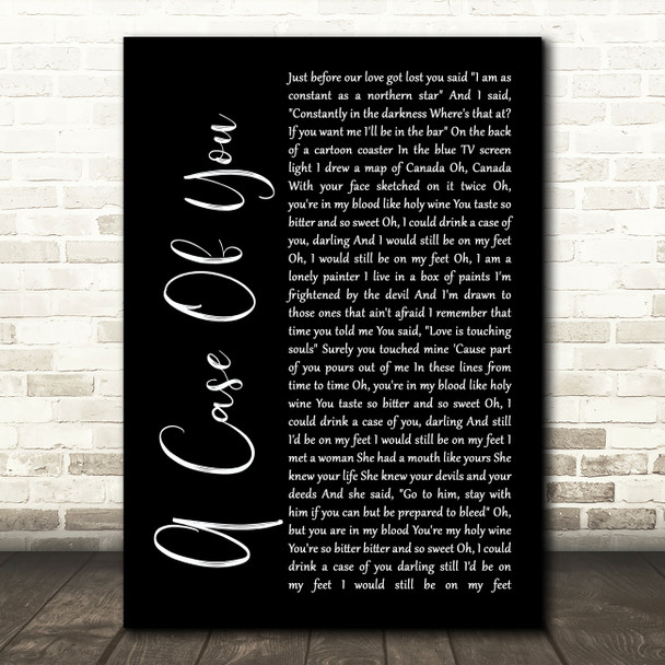 Joni Mitchell A Case Of You Black Script Song Lyric Music Print