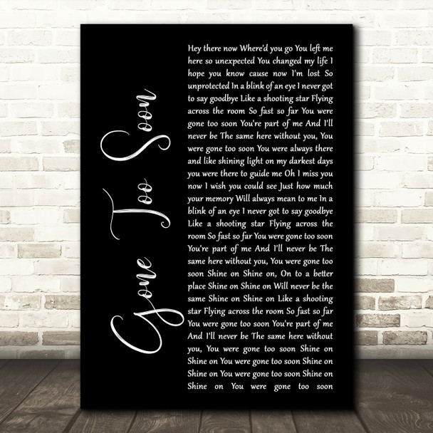 Simple Plan Gone Too Soon Black Script Song Lyric Music Print