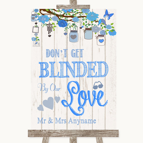 Blue Rustic Wood Don't Be Blinded Sunglasses Personalized Wedding Sign