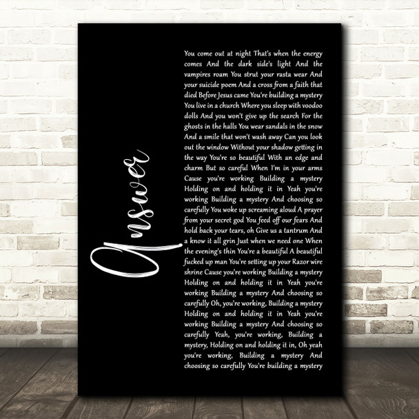 Sarah McLachlan ANSWER Black Script Song Lyric Music Print