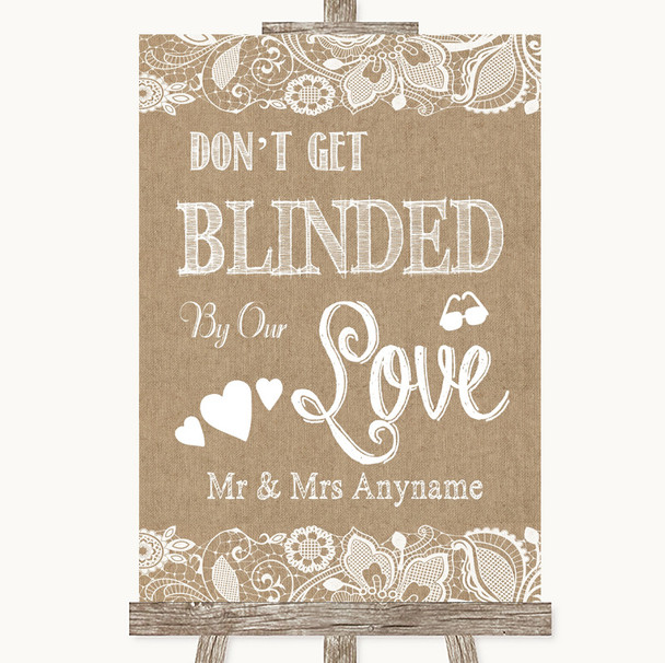 Burlap & Lace Don't Be Blinded Sunglasses Personalized Wedding Sign