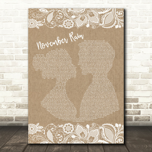 Guns N Roses November Rain Burlap & Lace Song Lyric Music Print