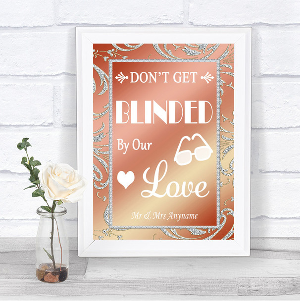 Coral Pink Don't Be Blinded Sunglasses Personalized Wedding Sign