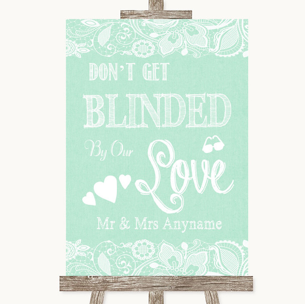 Green Burlap & Lace Don't Be Blinded Sunglasses Personalized Wedding Sign