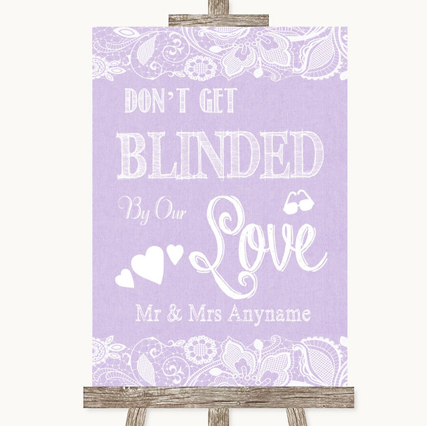 Lilac Burlap & Lace Don't Be Blinded Sunglasses Personalized Wedding Sign