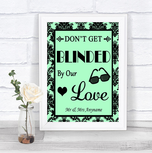 Mint Green Damask Don't Be Blinded Sunglasses Personalized Wedding Sign