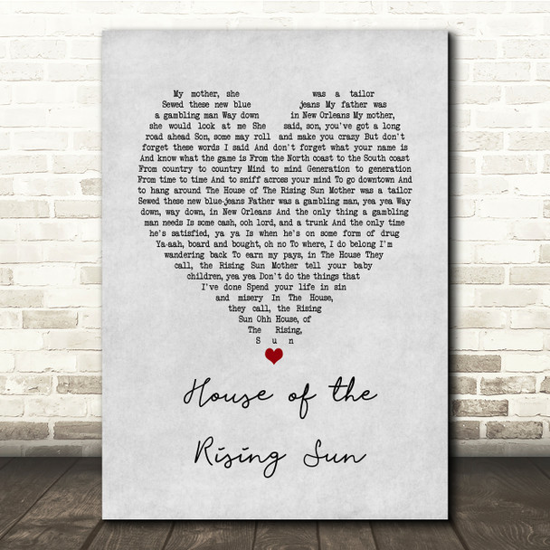 The Animals House of the Rising Sun Grey Heart Song Lyric Music Print