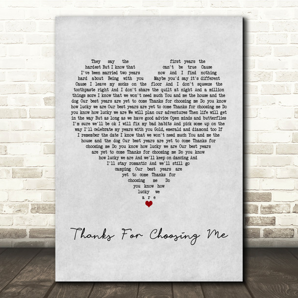 Lucy Spraggan Thanks For Choosing Me Grey Heart Song Lyric Music Print