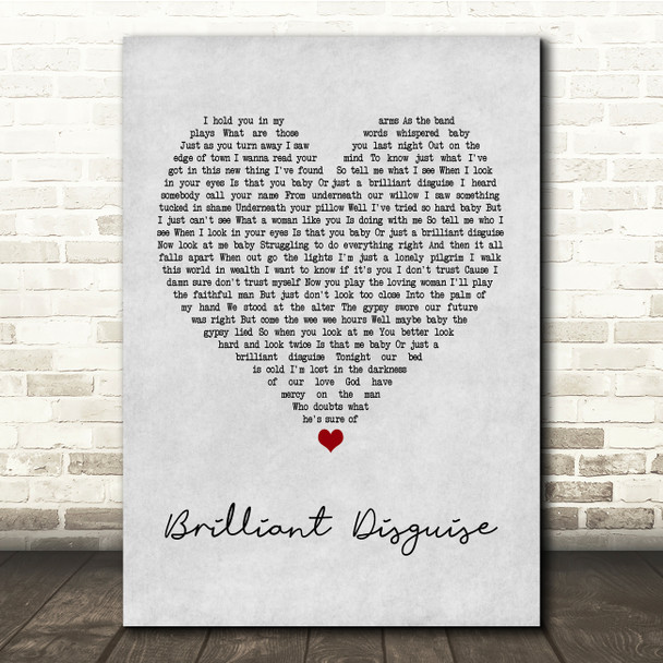 Bruce Springsteen Brilliant Disguise Grey Heart Song Lyric Music Print