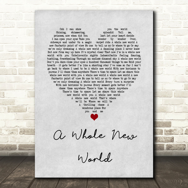 Peabo Bryson & Regina Belle A Whole New World Grey Heart Song Lyric Music Print