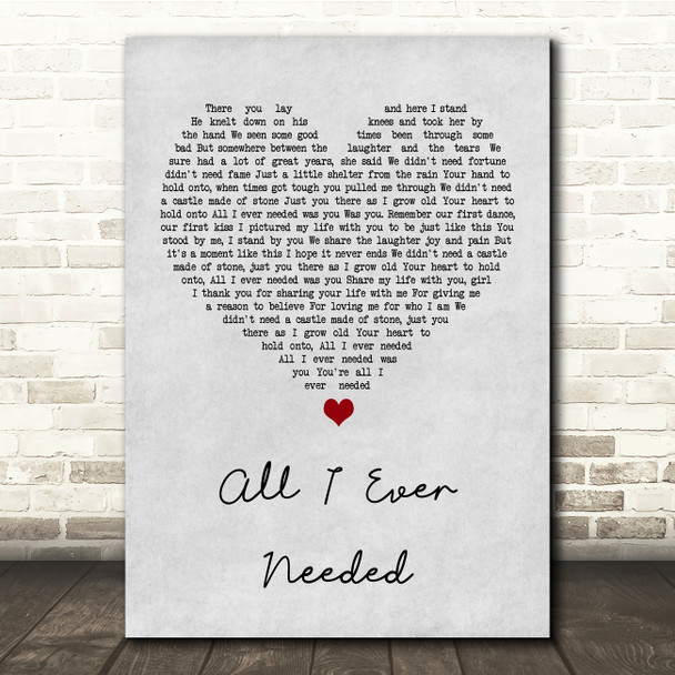 Bret Michaels All I Ever Needed Grey Heart Song Lyric Music Print