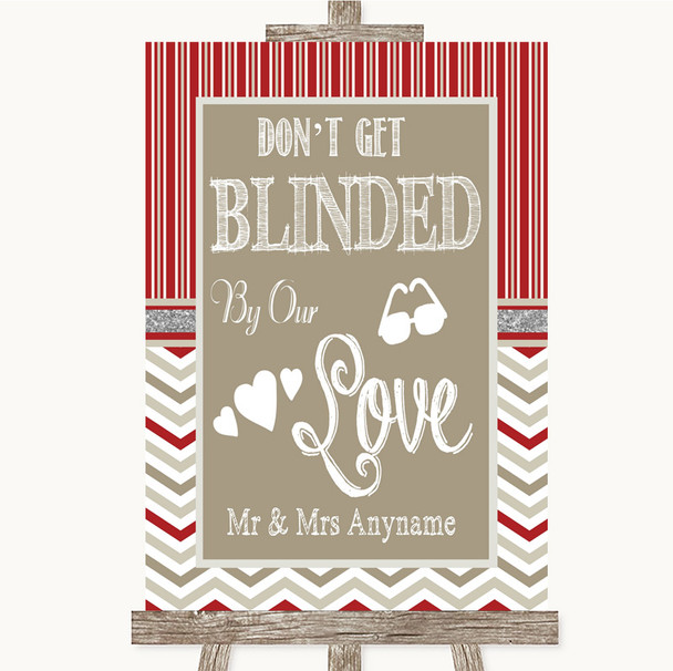 Red & Grey Winter Don't Be Blinded Sunglasses Personalized Wedding Sign