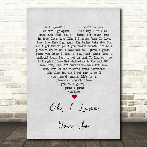 Preston Smith Oh, I Love You So Grey Heart Song Lyric Music Print