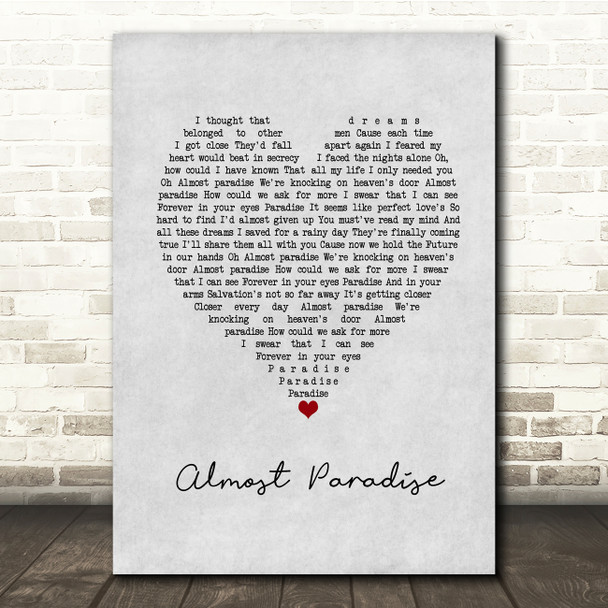 Mike Reno & Ann Wilson Almost Paradise Grey Heart Song Lyric Music Print