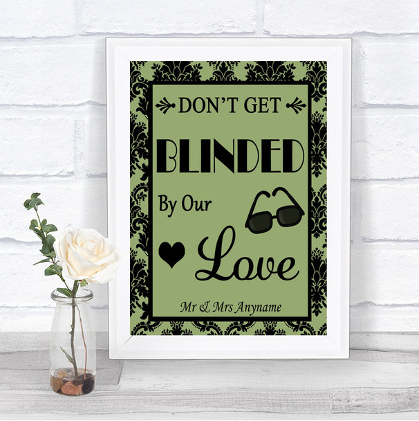 Sage Green Damask Don't Be Blinded Sunglasses Personalized Wedding Sign