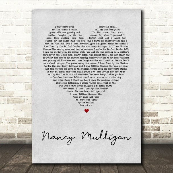 Ed Sheeran Nancy Mulligan Grey Heart Song Lyric Music Print