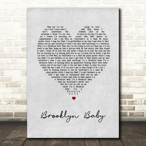 Lana Del Rey Brooklyn Baby Grey Heart Song Lyric Music Print