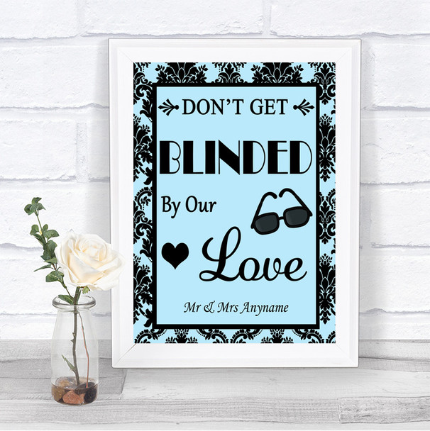 Sky Blue Damask Don't Be Blinded Sunglasses Personalized Wedding Sign