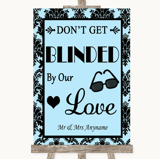 Sky Blue Damask Don't Be Blinded Sunglasses Personalized Wedding Sign