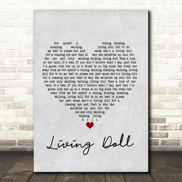 Cliff Richard and The Drifters Living Doll Grey Heart Song Lyric Music Print