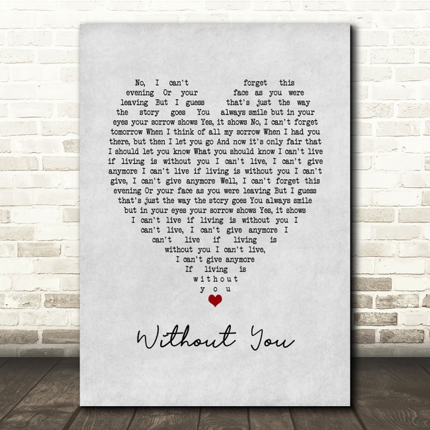 Harry Nilsson Without You Grey Heart Song Lyric Music Print