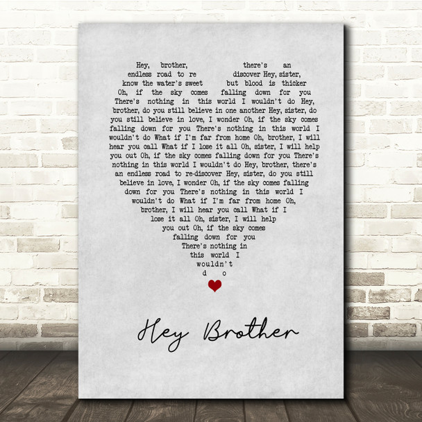 Avicii Hey Brother Grey Heart Song Lyric Music Print