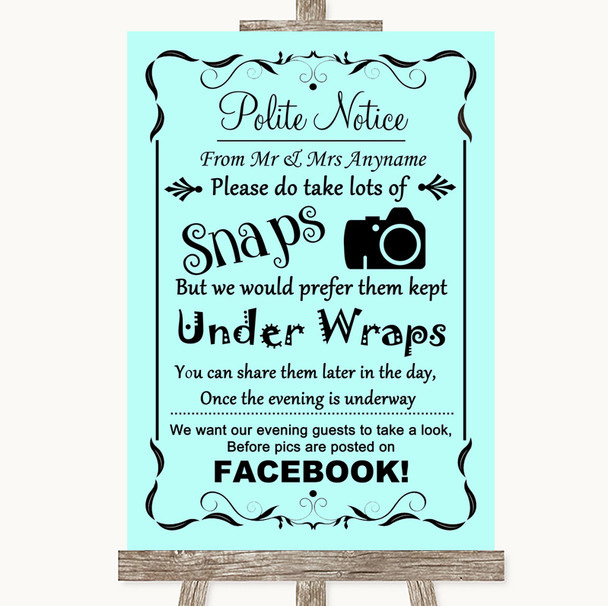 Aqua Don't Post Photos Facebook Personalized Wedding Sign