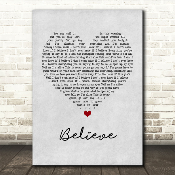 Mumford & Sons Believe Grey Heart Song Lyric Music Print