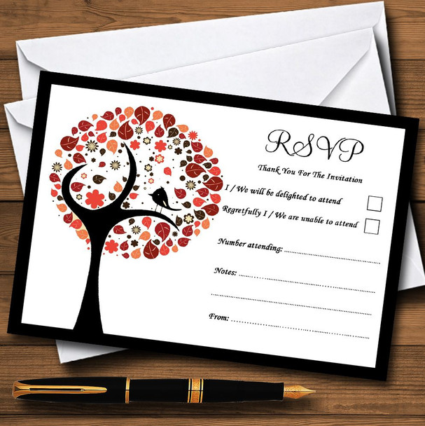 Shabby Chic Bird Tree Brown Vintage Black Personalized RSVP Cards