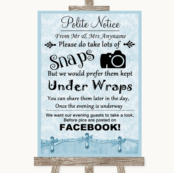 Blue Shabby Chic Don't Post Photos Facebook Personalized Wedding Sign