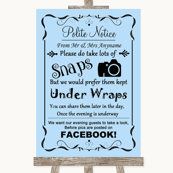 Blue Don't Post Photos Facebook Personalized Wedding Sign