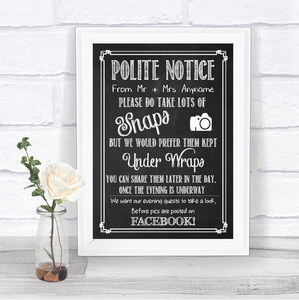 Chalk Sketch Don't Post Photos Facebook Personalized Wedding Sign