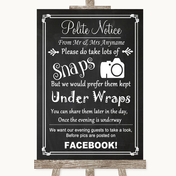 Chalk Style Don't Post Photos Facebook Personalized Wedding Sign