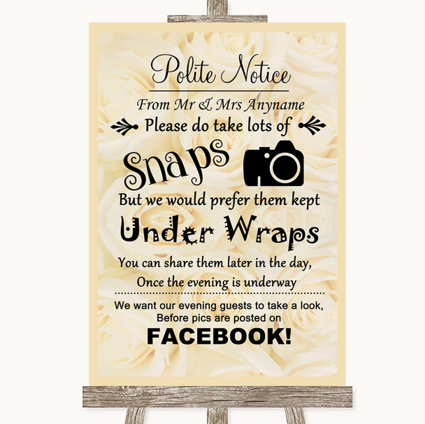 Cream Roses Don't Post Photos Facebook Personalized Wedding Sign