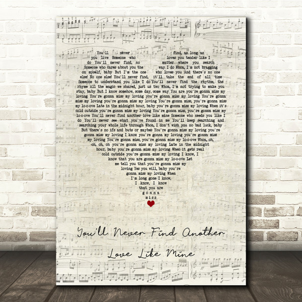 Lou Rowles You'll Never Find Another Love Like Mine Script Heart Lyric Music Print