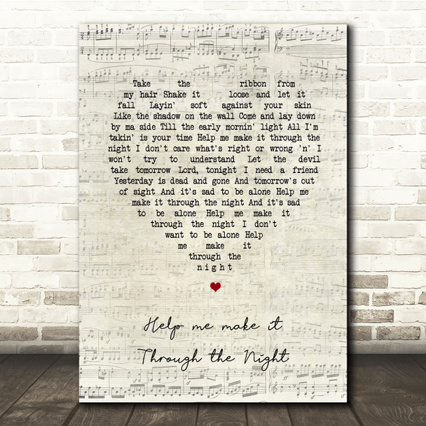 Gladys Knight Help Me Make It Through The Night Script Heart Song Lyric Music Print