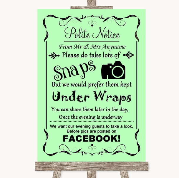 Green Don't Post Photos Facebook Personalized Wedding Sign