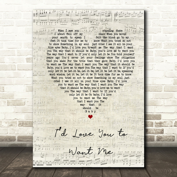John Holt Id Love You to Want Me Script Heart Song Lyric Music Print
