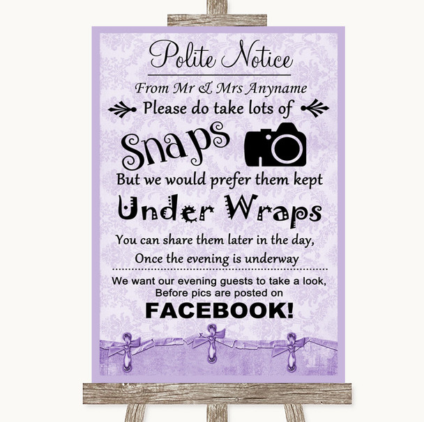 Lilac Shabby Chic Don't Post Photos Facebook Personalized Wedding Sign