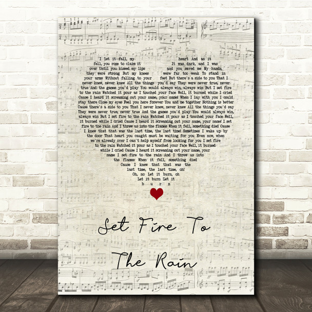 Adele Set Fire To The Rain Script Heart Song Lyric Music Print