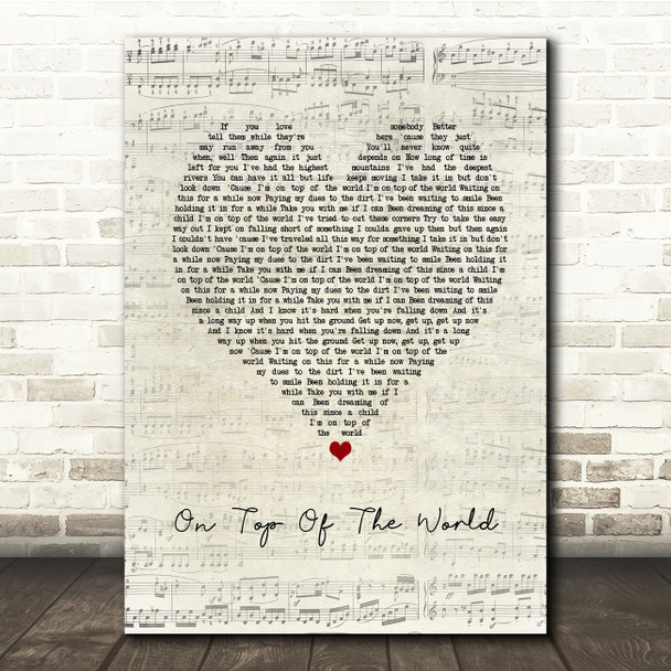 Imagine Dragons On Top Of The World Script Heart Song Lyric Music Print