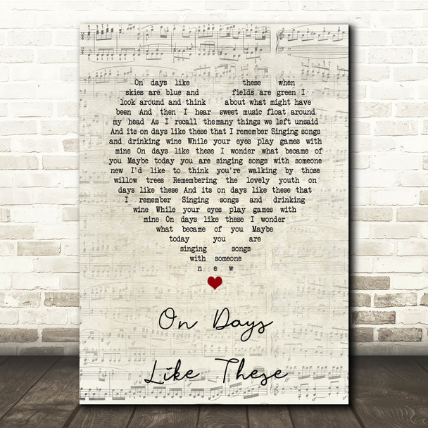 Matt Monro On Days Like These Script Heart Song Lyric Music Print