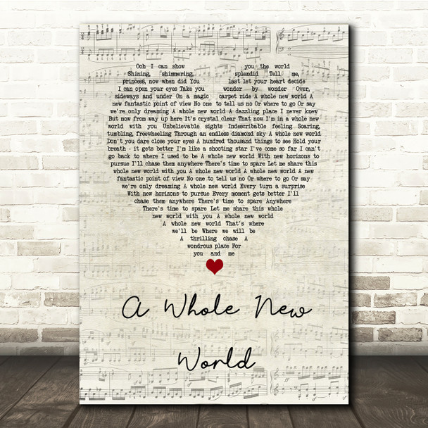 Peabo Bryson & Regina Belle A Whole New World Script Heart Song Lyric Music Print